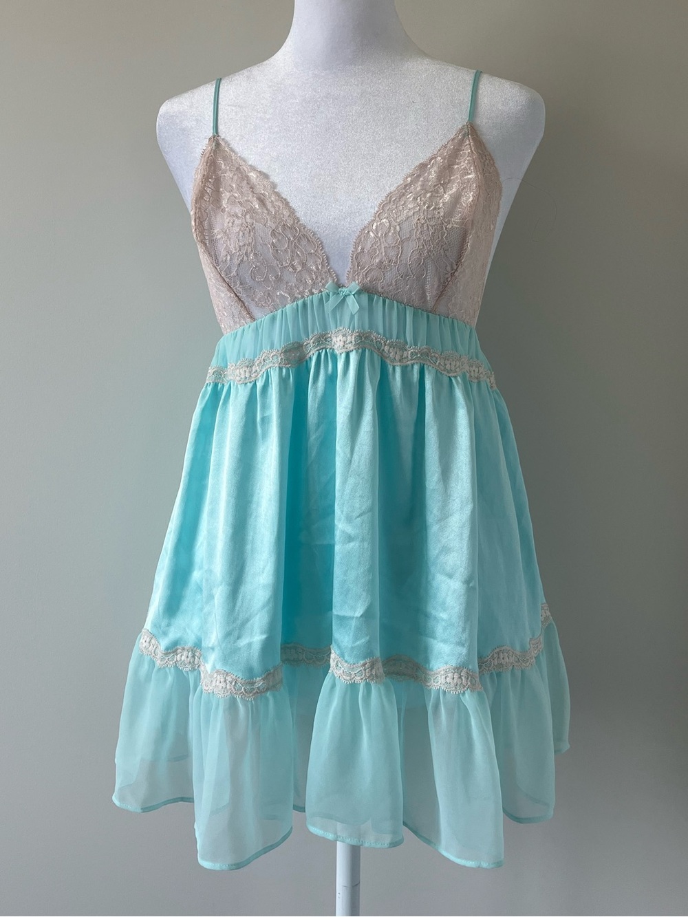 Brand new Vintage Victoria Secret Teal and White Babydoll Dress